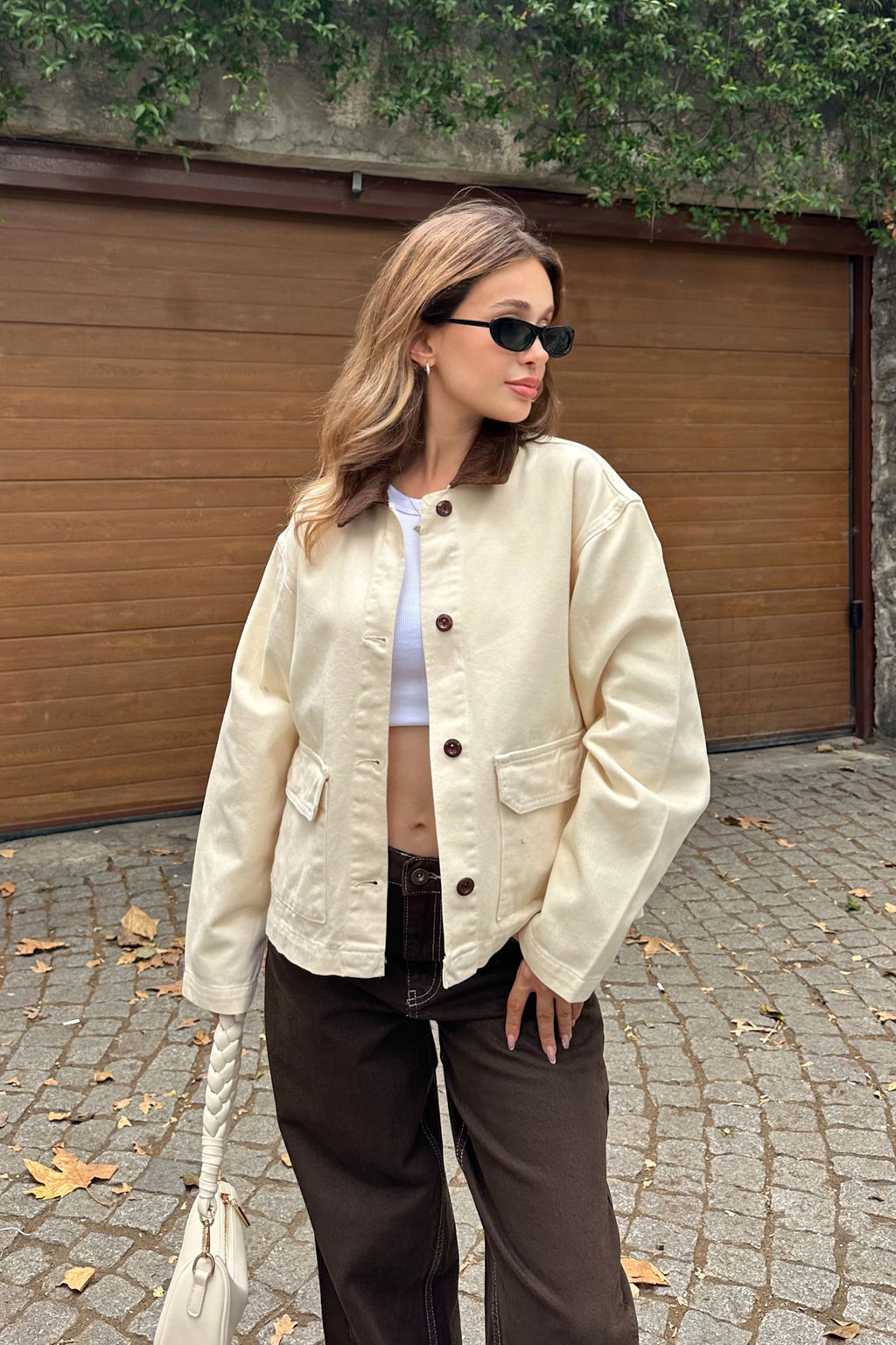 Ekru Fitilli Kadife Yaka Detayl? Denim Gomlek Ceket TWOAW26CE00004 - Trendyolmilla фото 2