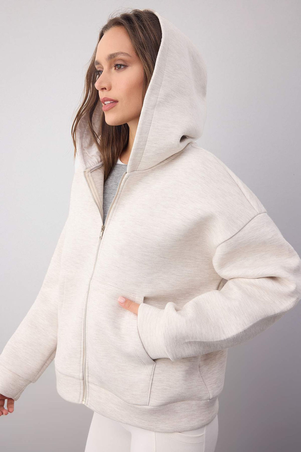 Wardrobe Essentials Bej Melanj Oversize Kapusonlu Orme Sweatshirt |TWOAW26SW00018