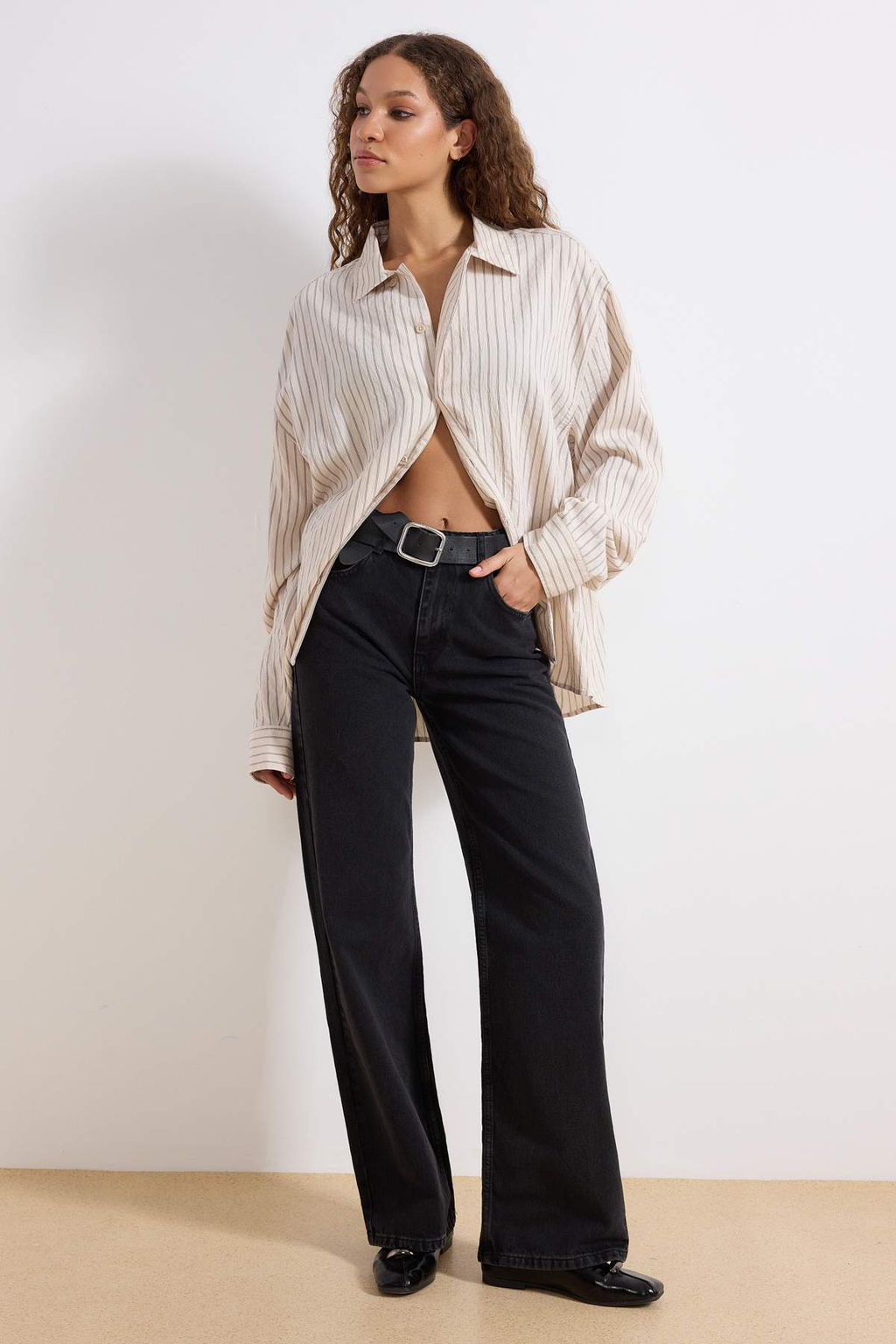 Siyah Y_ksek Bel Wide Leg Smoke Geni_ Pa_a %100 Pamuk Non-Stretch Jeans TWOSS23JE00068 - Trendyolmilla фото 6