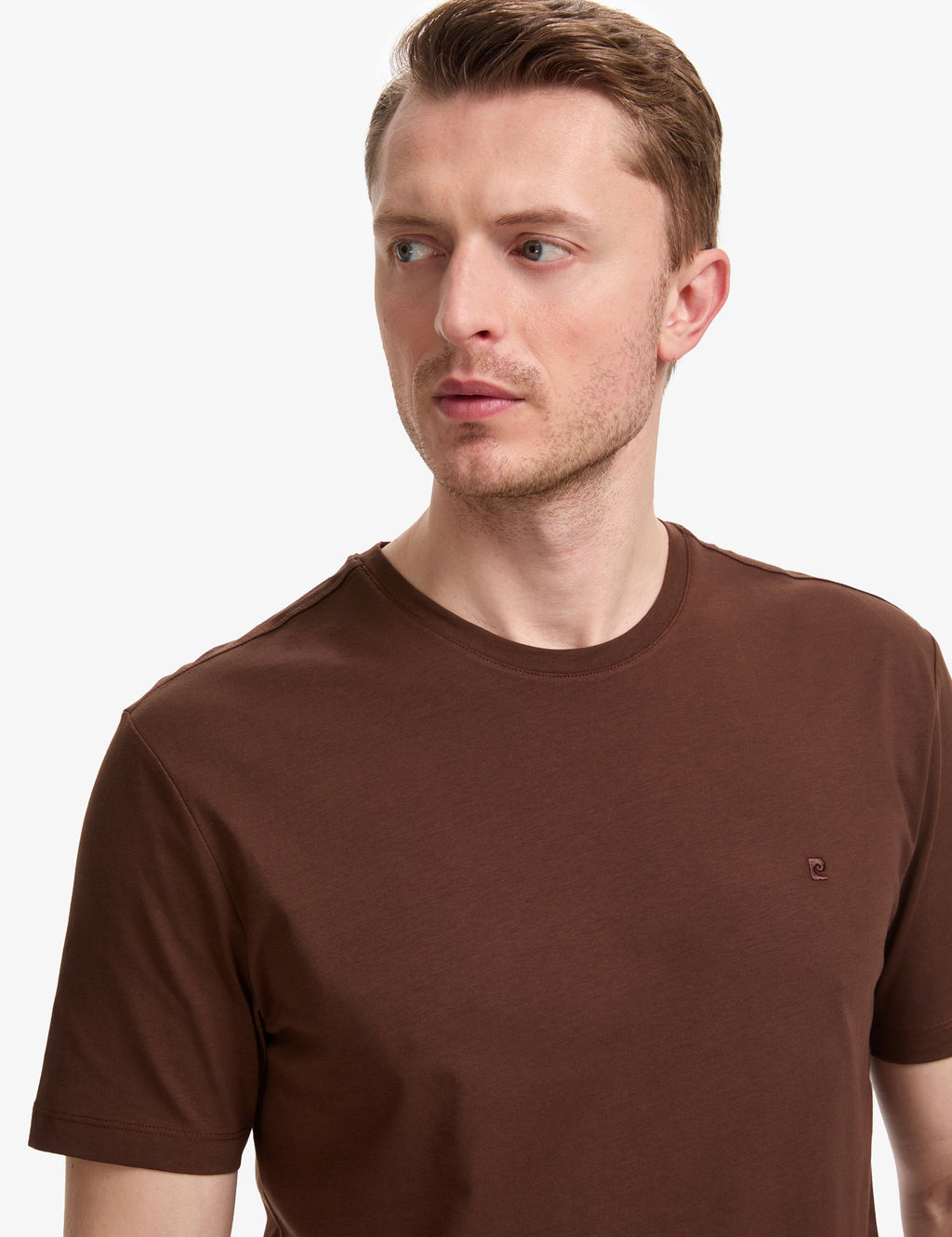 Koyu Kahverengi Regular Fit %100 Pamuk Bisiklet Yaka Basic Ti__rt