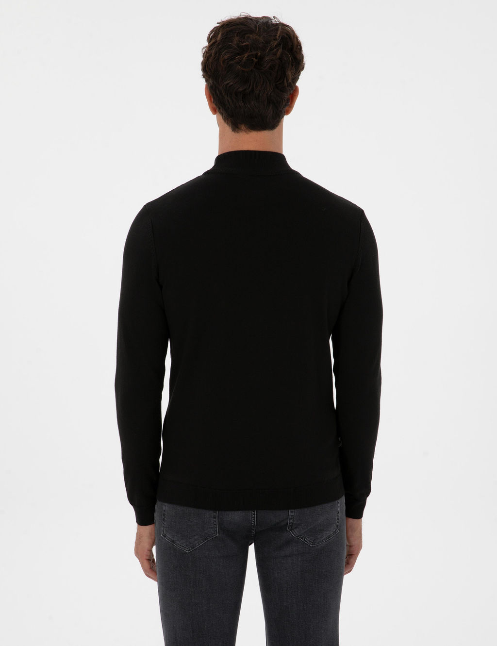 Siyah Slim Fit Yar_m Bal_k__ Yaka Triko Kazak - Pierre cardin фото 5