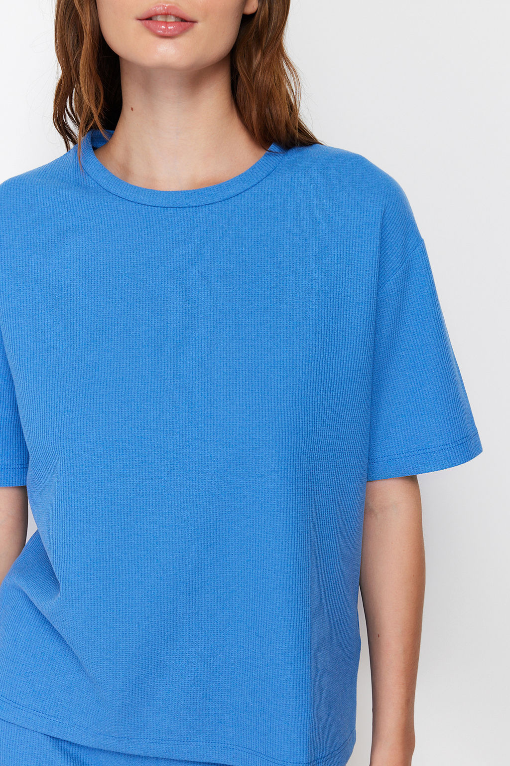 Trendyolmilla Siyah Waffle Kumas Sortlu Orme Pijama Tak?m? THMSS22PT0524  фото 5