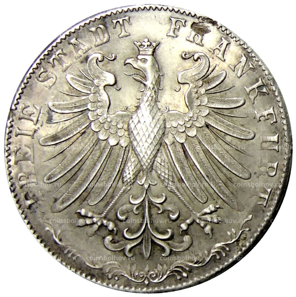 2 гульдена 1855 года Германские государства  Франкфурт  300 лет религиозному миру