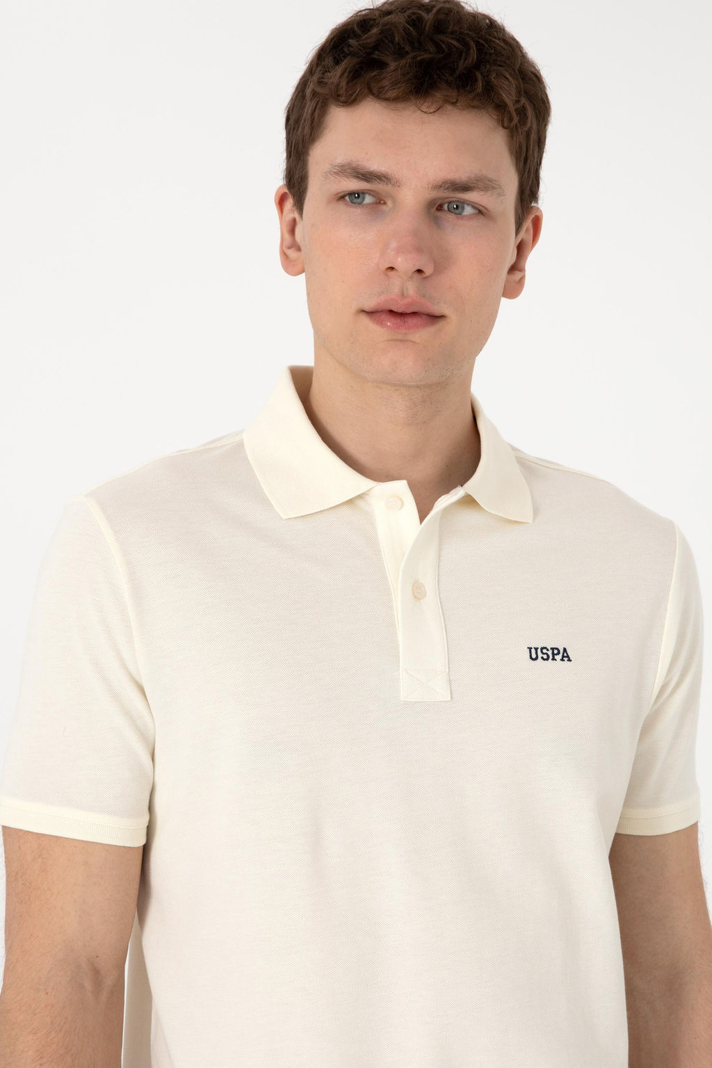 Erkek Regular Fit Polo Yaka Krem Basic Ti__rt