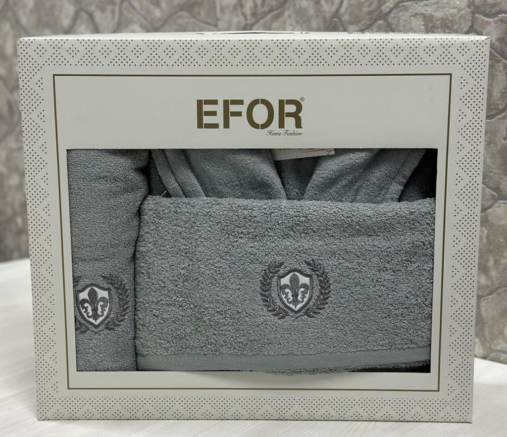 Набор EFOR NAKISLI муж. из 3-х пр. (халат,полотенце 50*90,70*140) c вышивкой (ERKEK) зеленый YESIL