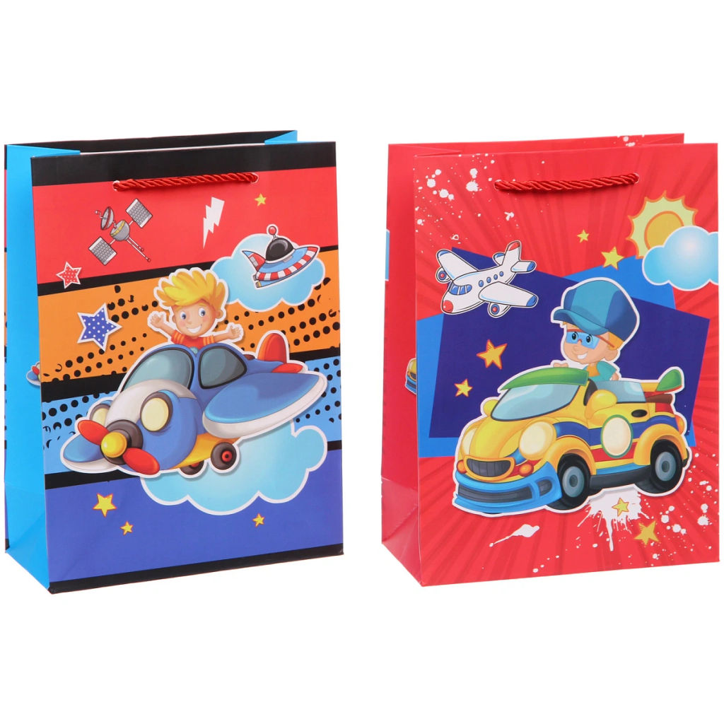 Пакет подарочный "Весёлый транспорт" 18*24*8,5 см, микс