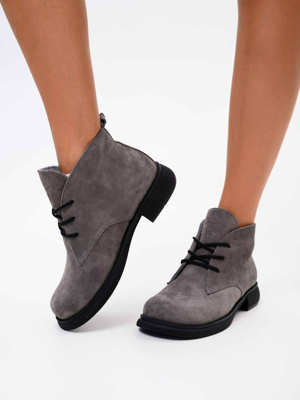 Ботинки 308.патрицияbl.Серый замок замша/байка