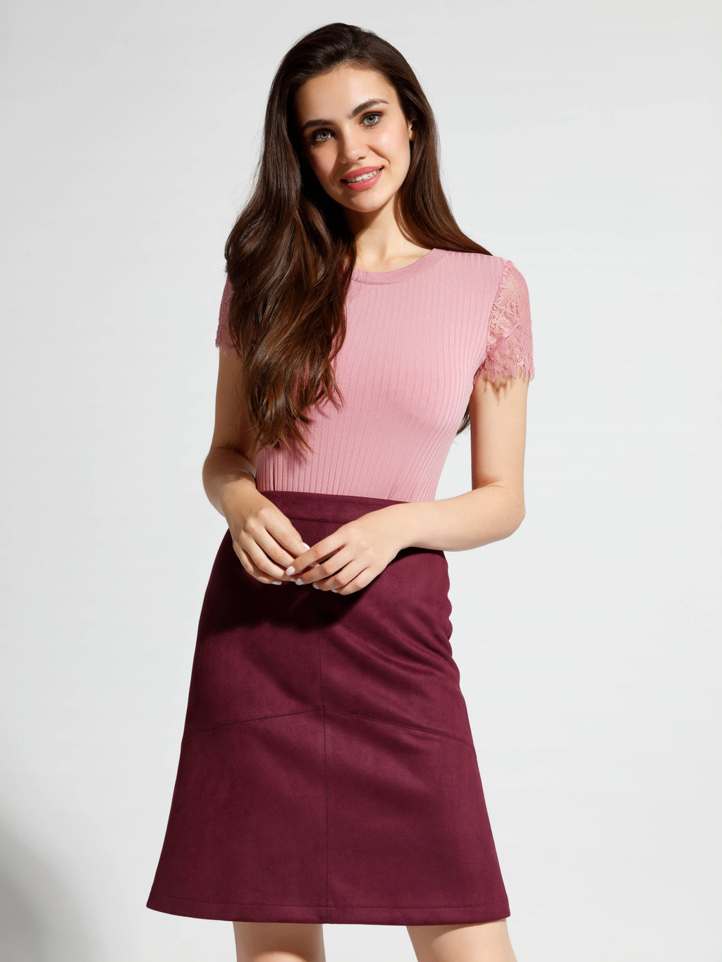 CONTE Замшевая юбка А-силуэта c рельефными линиями DESIRE grape wine