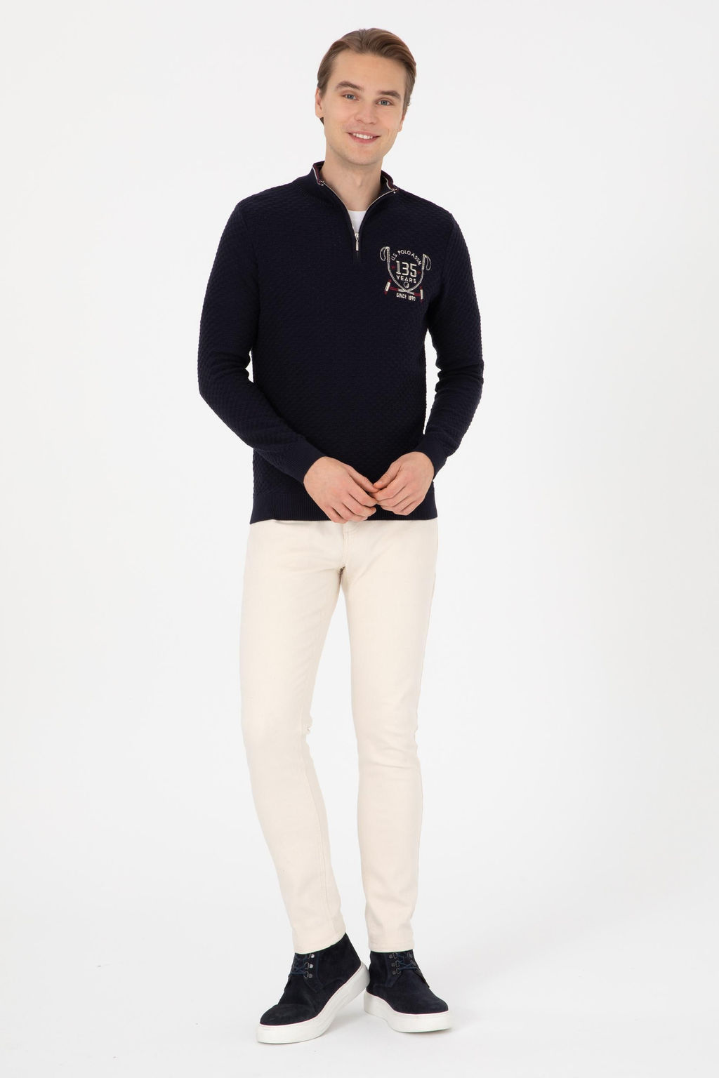 Erkek Slim Fit Yar_m Fermuarl_ Lacivert Kazak - U.s. polo assn фото 4