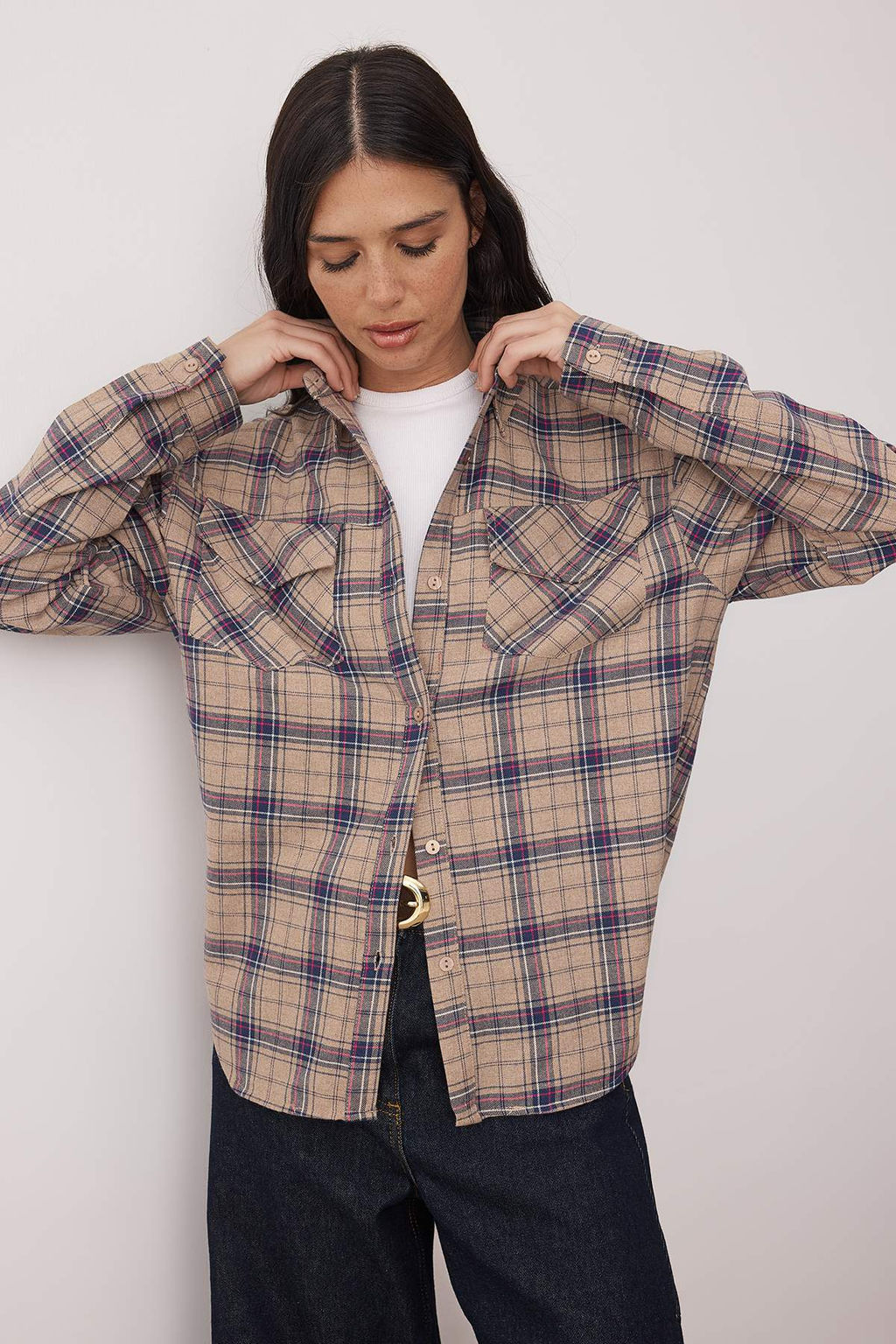 Kahverengi Ekoseli Cep Detayl? Oversize Flanel Gomlek TWOAW26GO00143 - Trendyolmilla фото 6