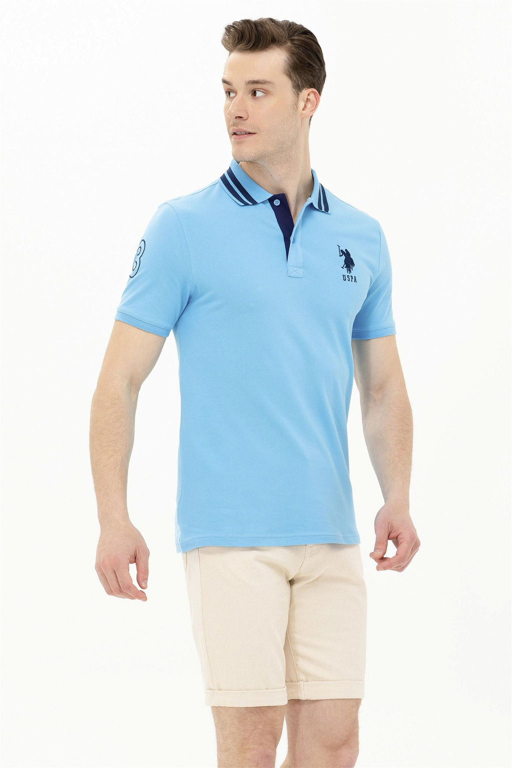 U. S. Polo Assn / Мужская бирюзовая базовая футболка с воротником-поло