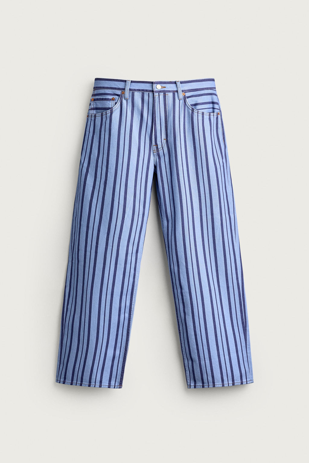 PANTAL?N STRAIGHT FIT RAYAS / Azul