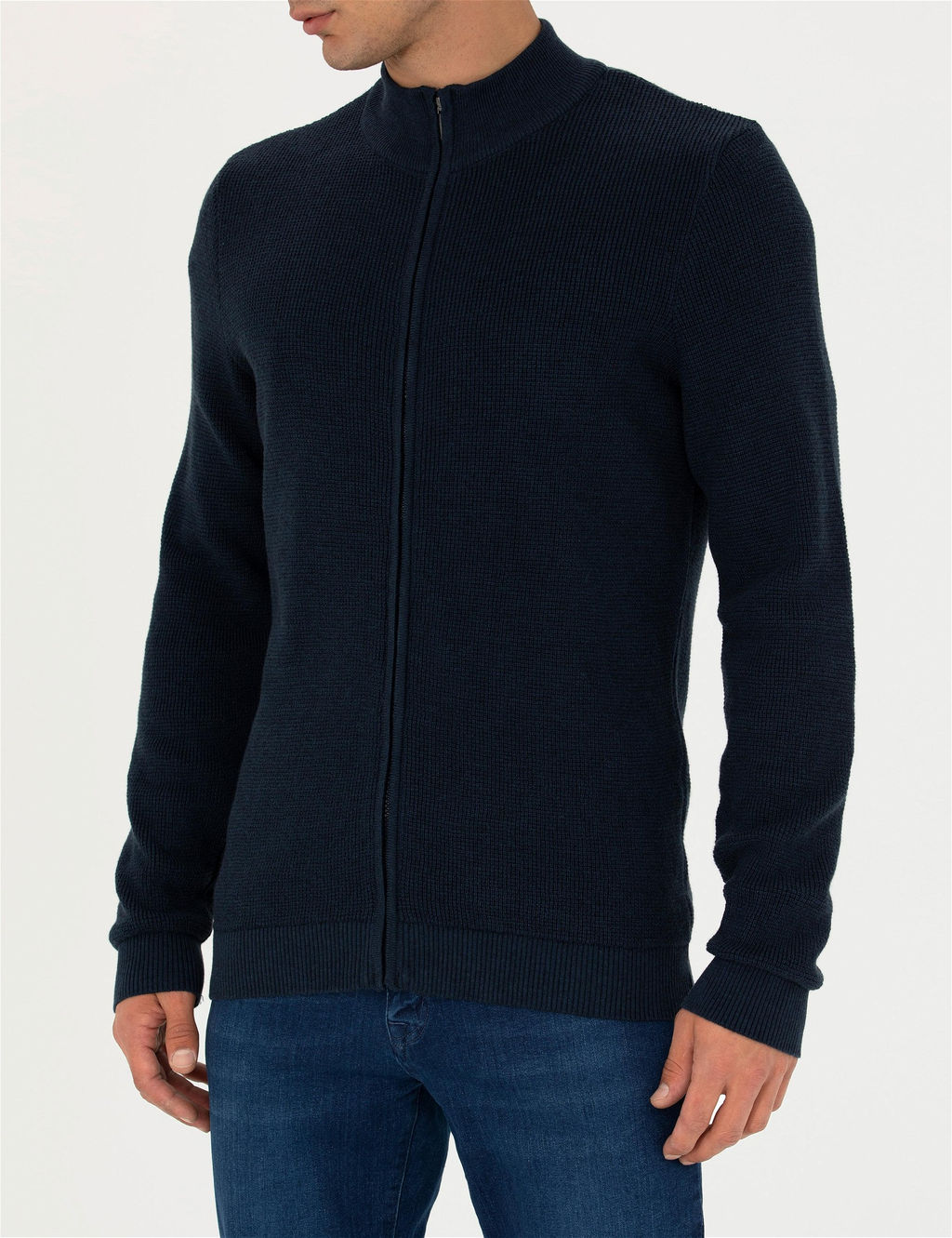Lacivert Melanj Slim Fit Fermuarl_ Triko H_rka