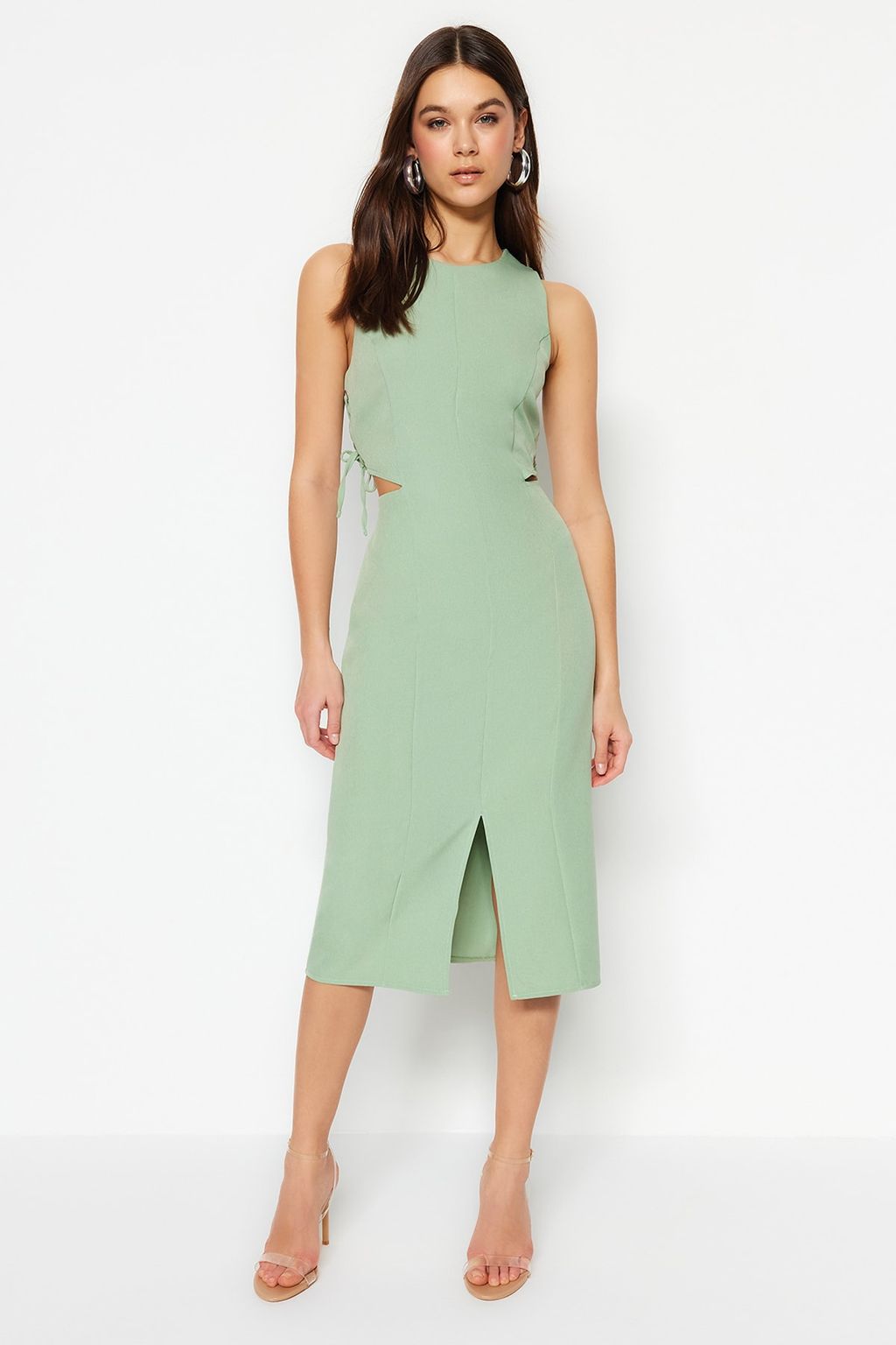 TRENDYOLMILLA Mint Vucuda Oturan Cut Out Detayl? Kolsuz Midi Kalem Etek Dokuma Elbise TWOSS23EL02043 фото 2
