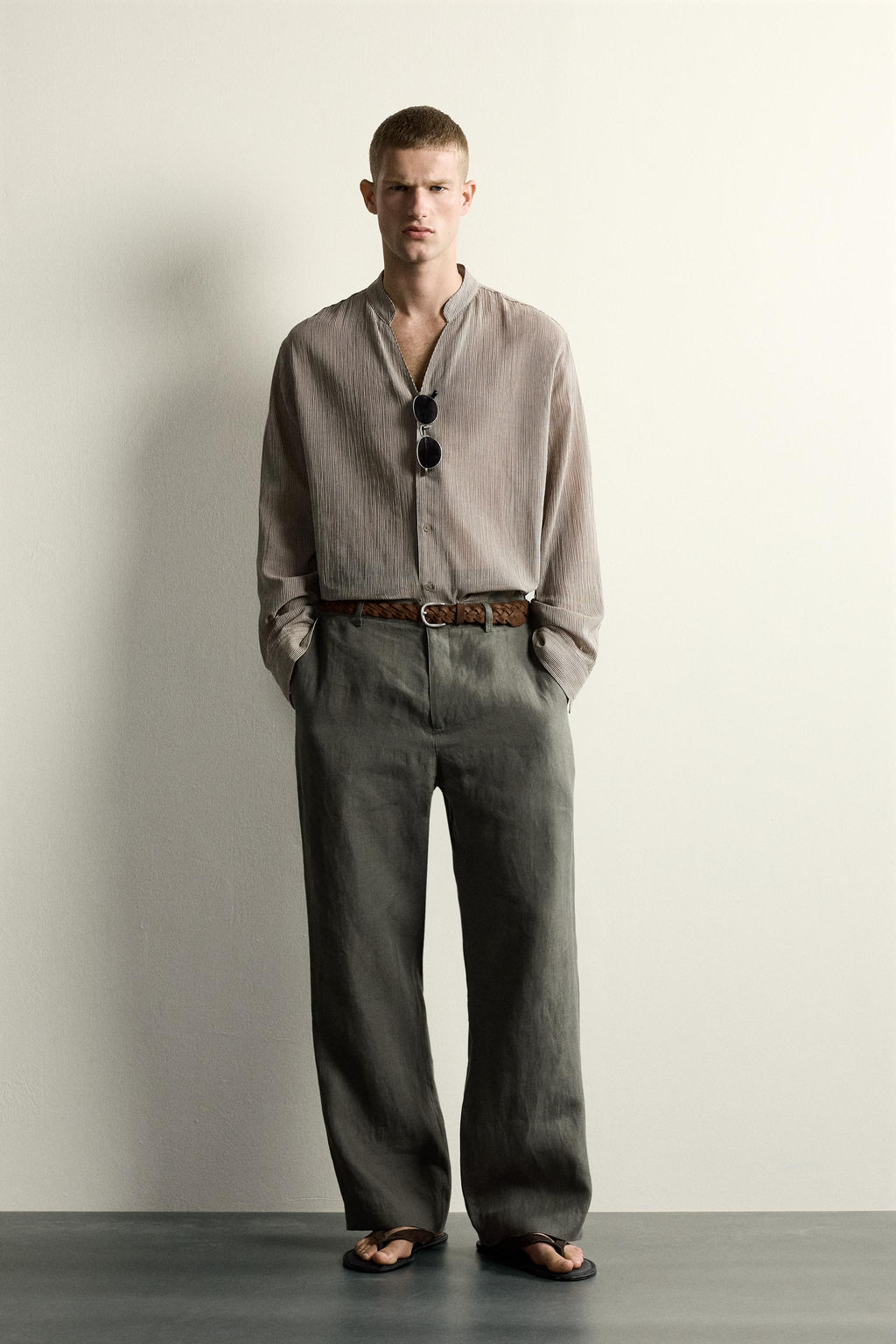CAMISA FLUIDA RELAXED FIT / Rayas marrones