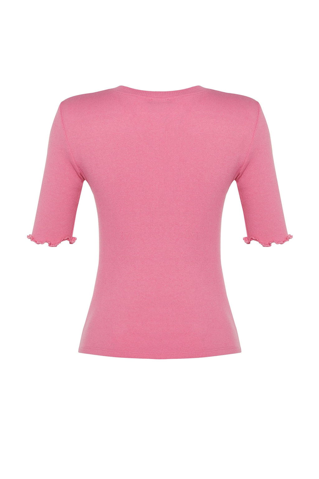 Pembe Fitilli Fitted/Vucuda Oturan Bisiklet Yaka Esnek Orme Bluz TWOSS23BZ00025