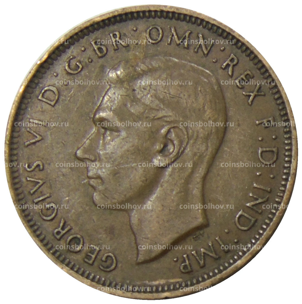 Монета 1/2 пенни 1938 года Австралия