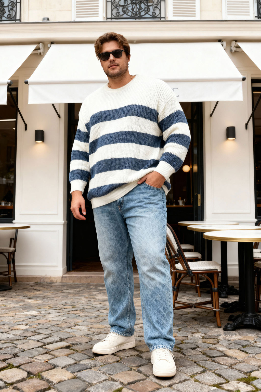 Indigo Regular/Normal Kesim Cizgili Buyuk Beden Kazak TMNAW26AN00000 - Trendyolmilla фото 5