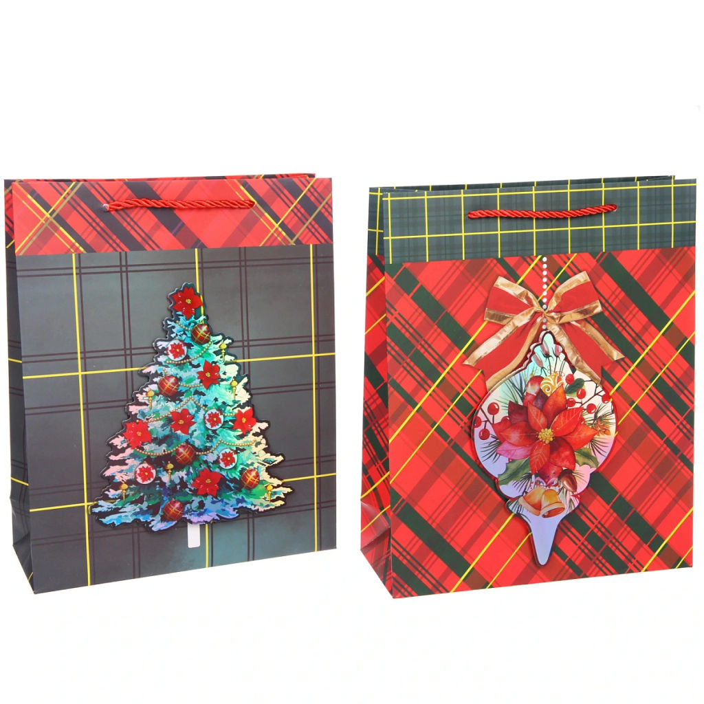 Цена за 12 шт. Пакет подарочный "Новогодний стиль" 26*31*10 см, микс