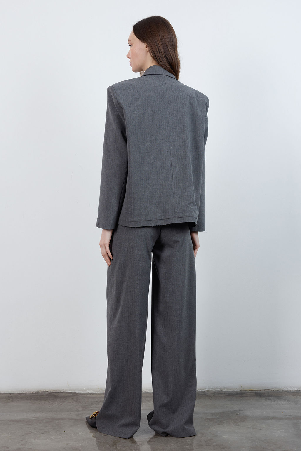 Antrasit Kemerli Cizgili Wide Leg/Genis Paca Pantolon TWOAW26PL00110