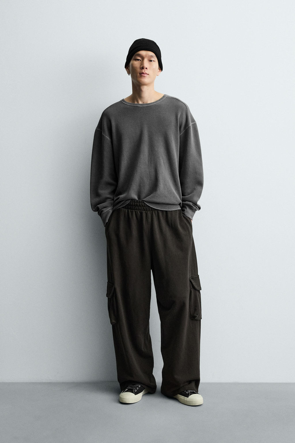 WASHED WAFFLE-KNIT T-SHIRT