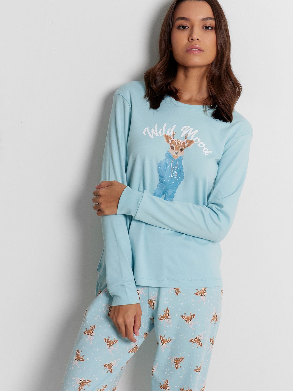 Пижама женская голубая с принтом Wild mood тихая вода +оленята с бантиками 592514 - Mark formelle фото 8