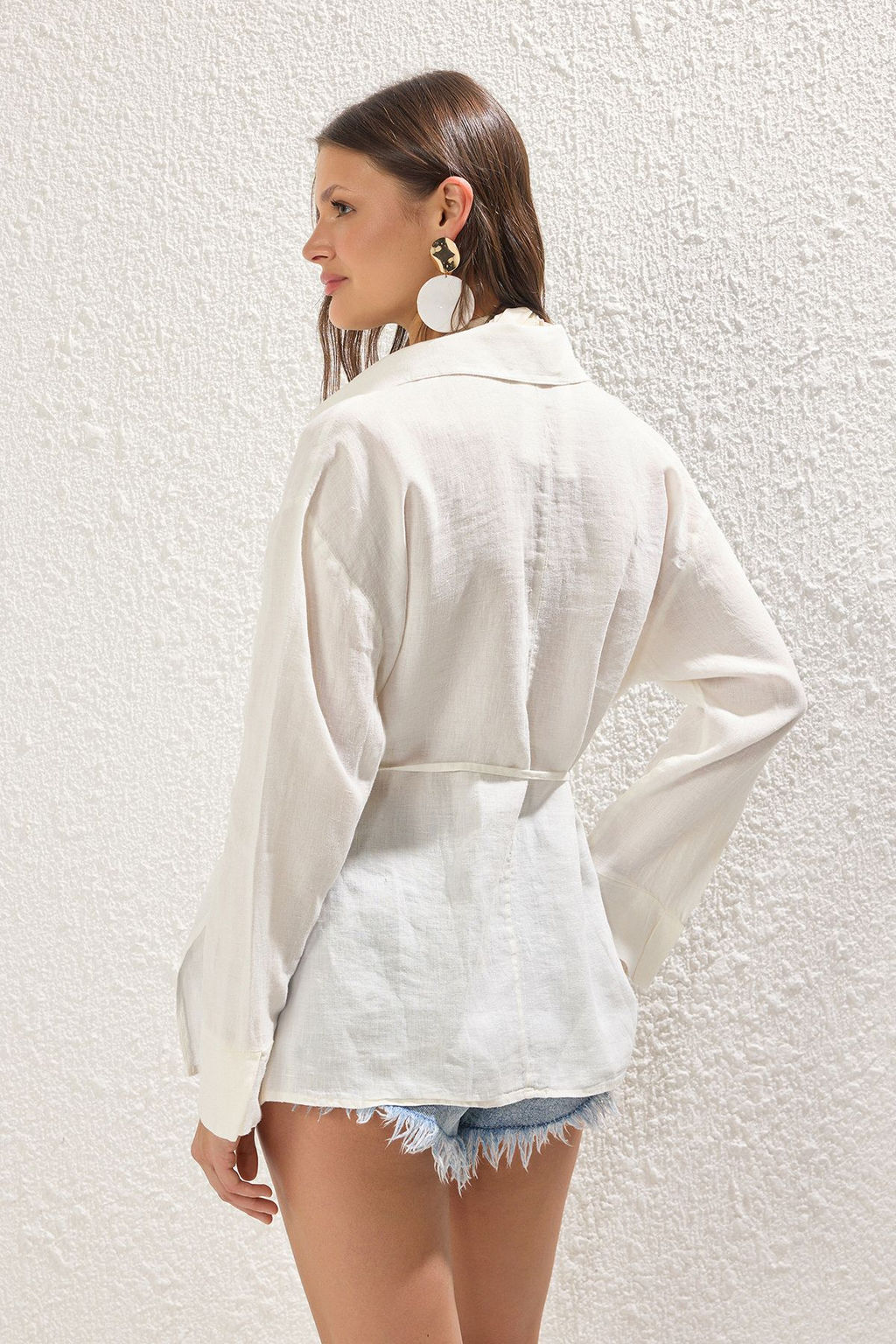 TRENDYOLMILLA Mercan Dokuma %100 Keten Baglamal? Plaj Gomlek TBESS25GO00015  фото 14