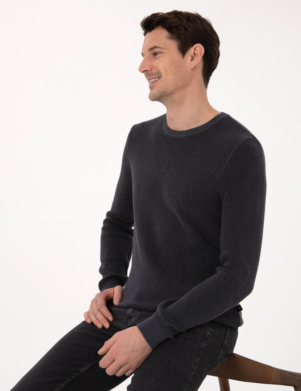 Antrasit Slim Fit Pamuk Kar___ml_ Bisiklet Yaka Triko Kazak - Cacharel фото 3