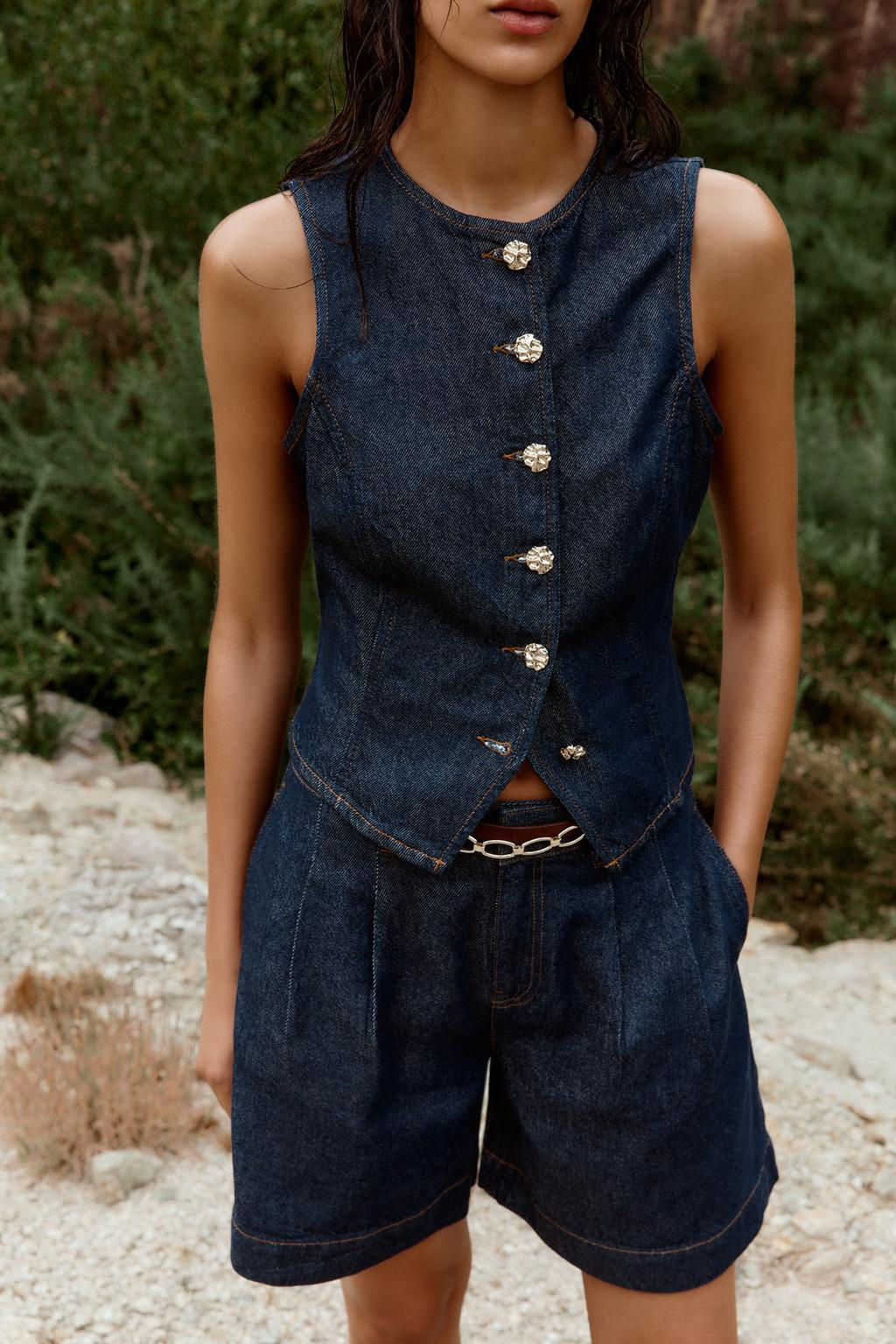 Z1975 DENIM WAISTCOAT WITH GOLD BUTTON - Zara фото 3