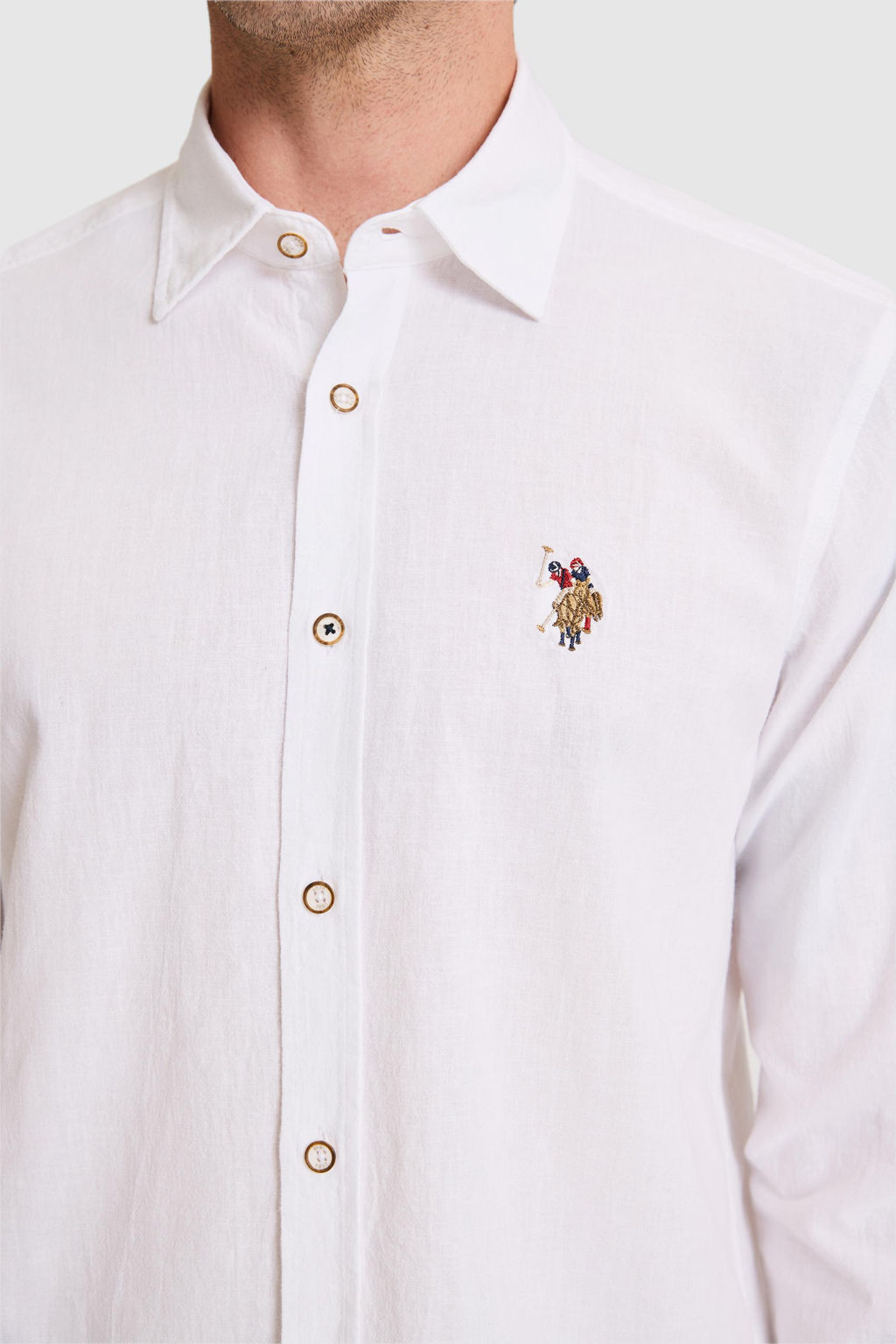 Erkek Keten Karml Beyaz Uzun Kollu Basic Gmlek - U.s. polo assn фото 7