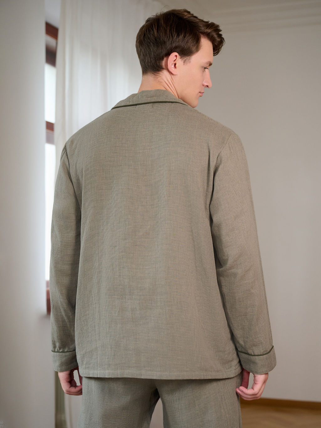 Пижама мужская Indefini из хлопка оливково-зеленый  фото 3