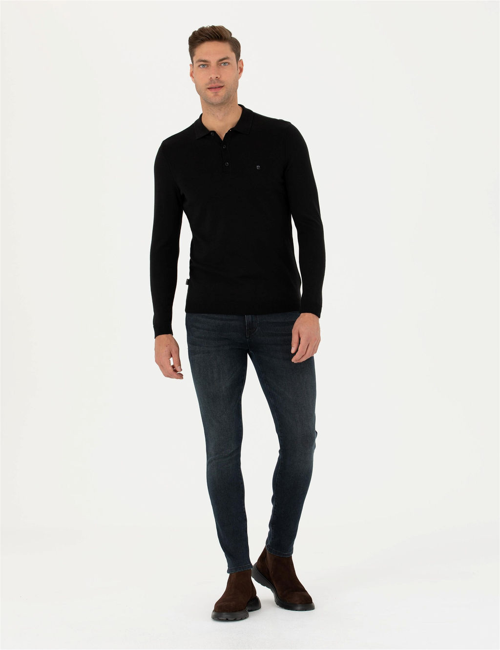 Siyah Slim Fit Polo Yaka Basic Triko Kazak - Pierre cardin фото 4