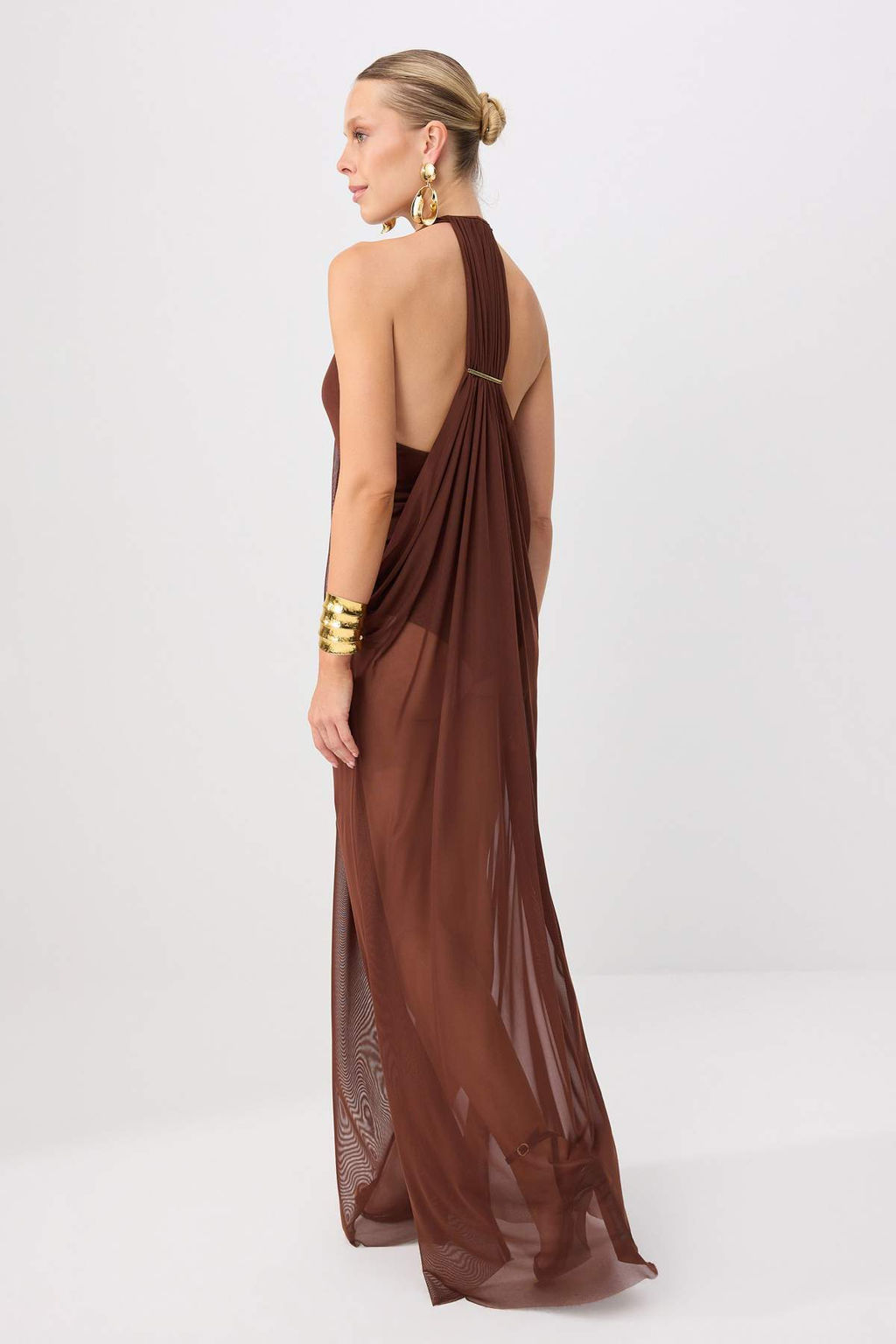 Kahverengi __i Body Transparan Detayl_ T_l Maxi Abiye & Mezuniyet Elbisesi TPRSS26AE00149 - Trendyolmilla фото 4