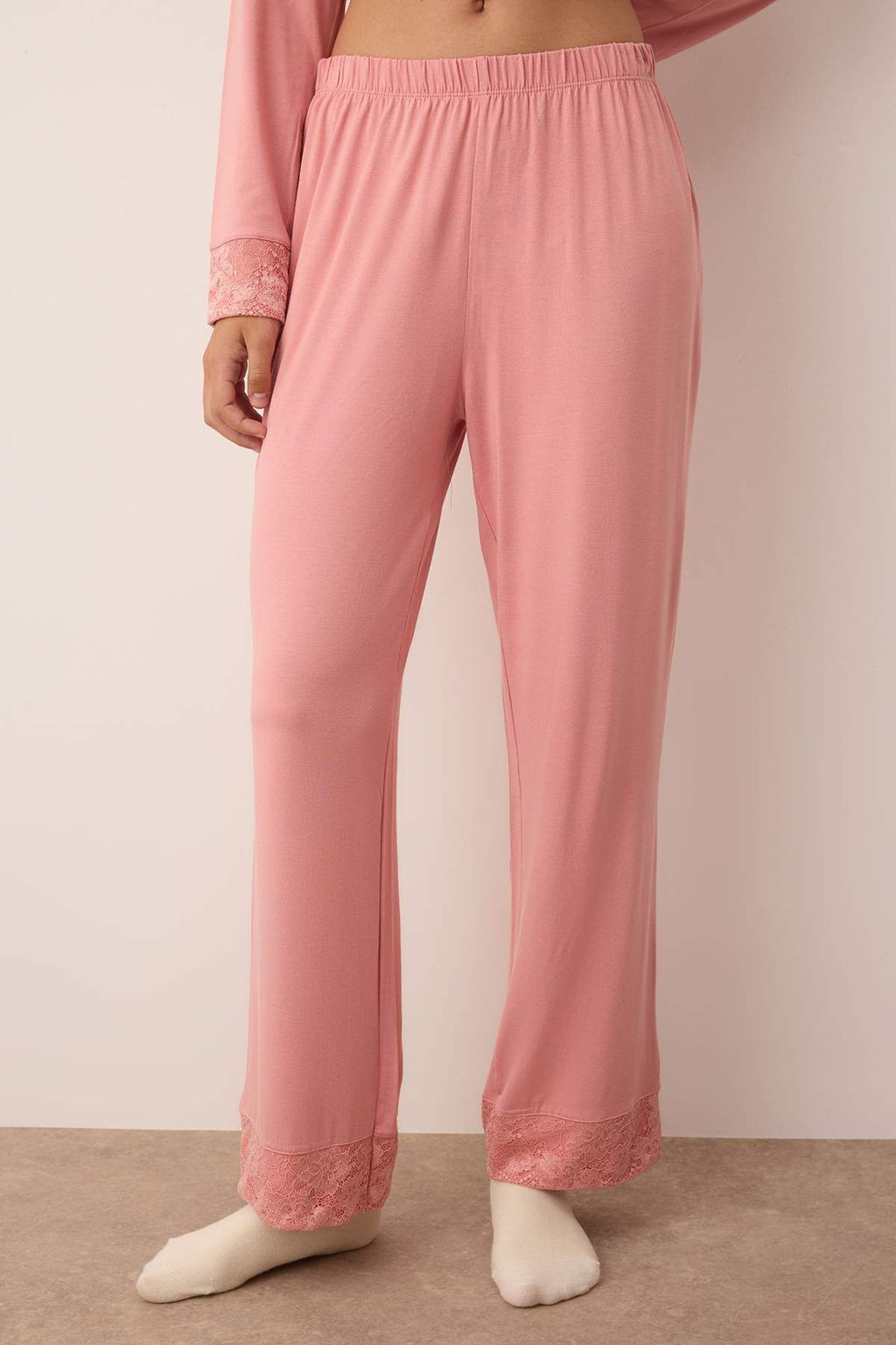 Gul Kurusu Dantel Detayl? Orme Pijama Tak?m? THMAW26PT00033