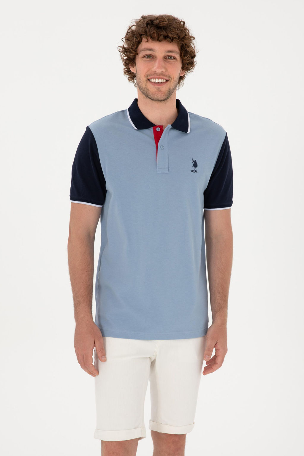 Erkek Regular Fit Polo Yaka Mavi Ti__rt Sepette S_rpriz _ndirim