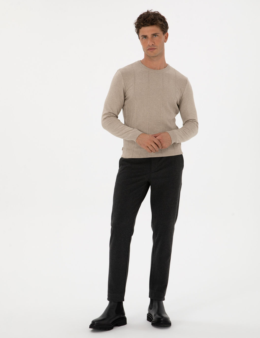 Kum Melanj Slim Fit Bisiklet Yaka Triko Kazak - Pierre cardin фото 4