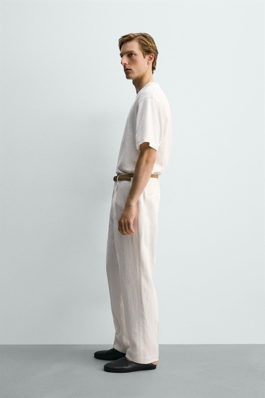 PANTAL?N PLIEGUES TRAJE 100% LINO / Blanco - Zara фото 4