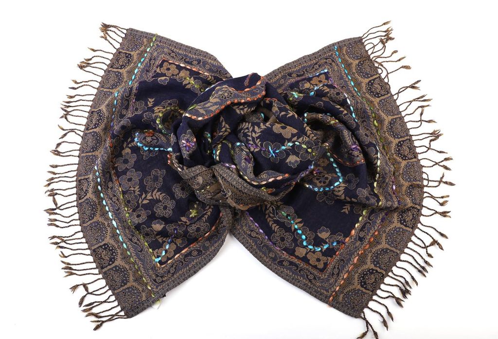 Палантин с вышивкой (шерсть вареная) в ассортименте №Тк906/12