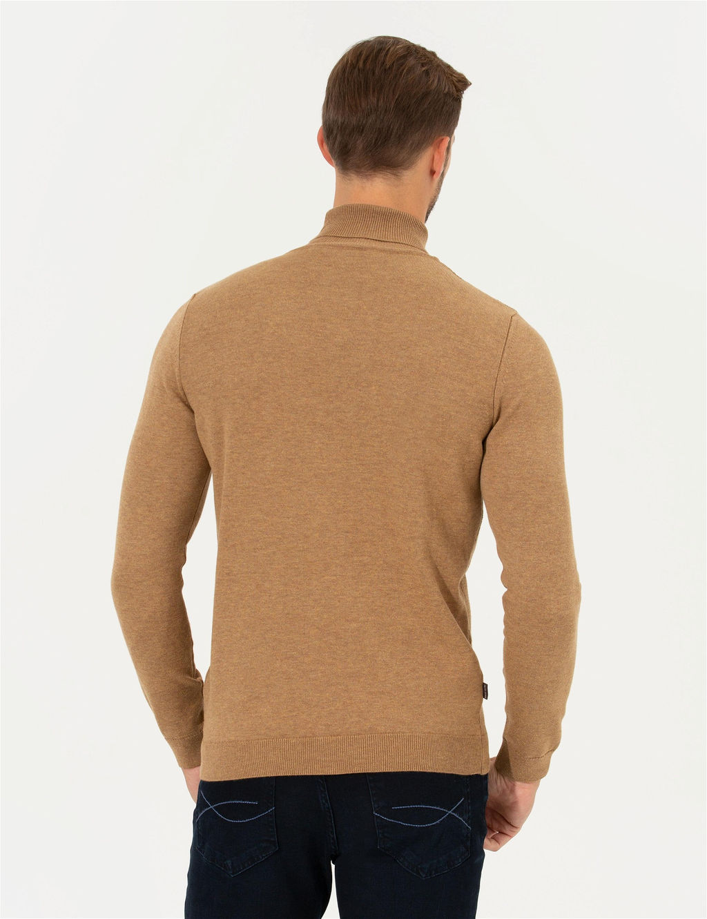 Camel Melanj Slim Fit Bal_k__ Yaka Triko Kazak