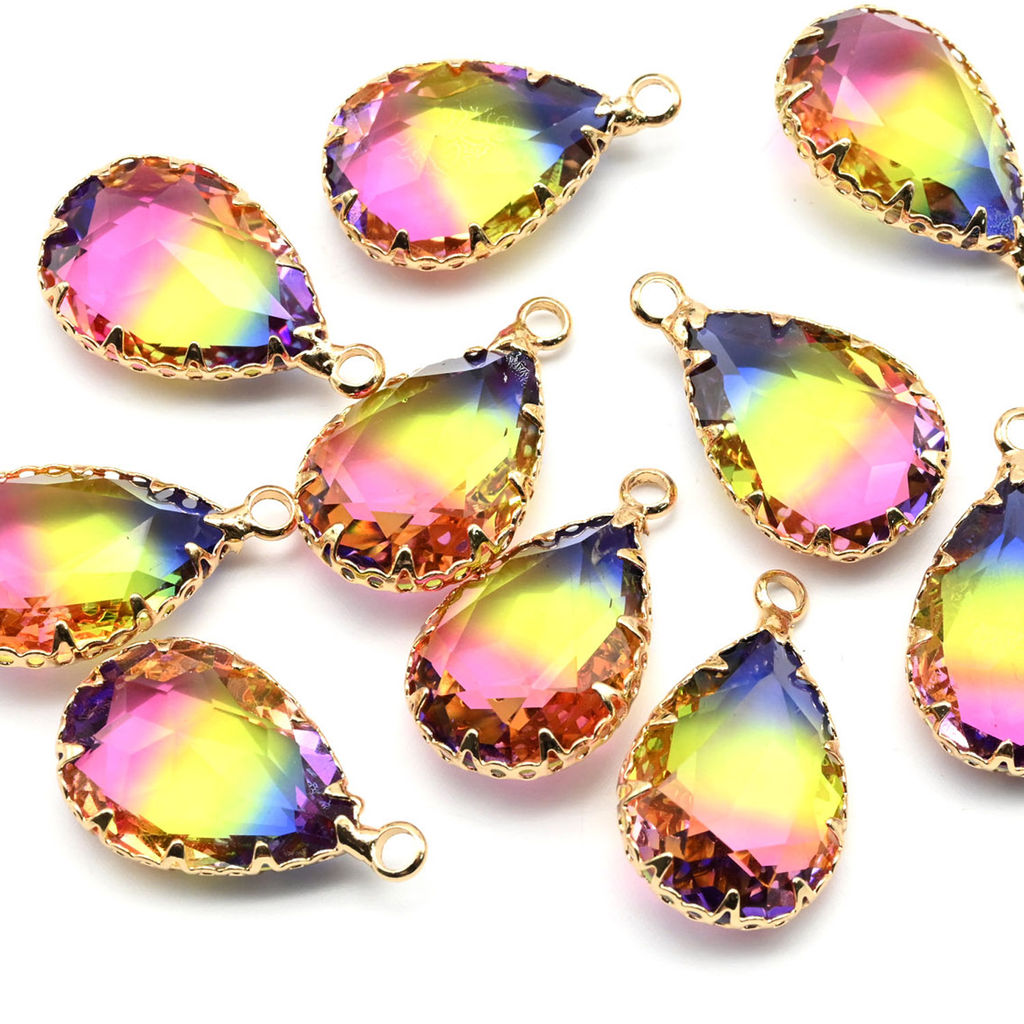 Подвеска "Кружевная" капля 14*22мм цв.желто-розовый