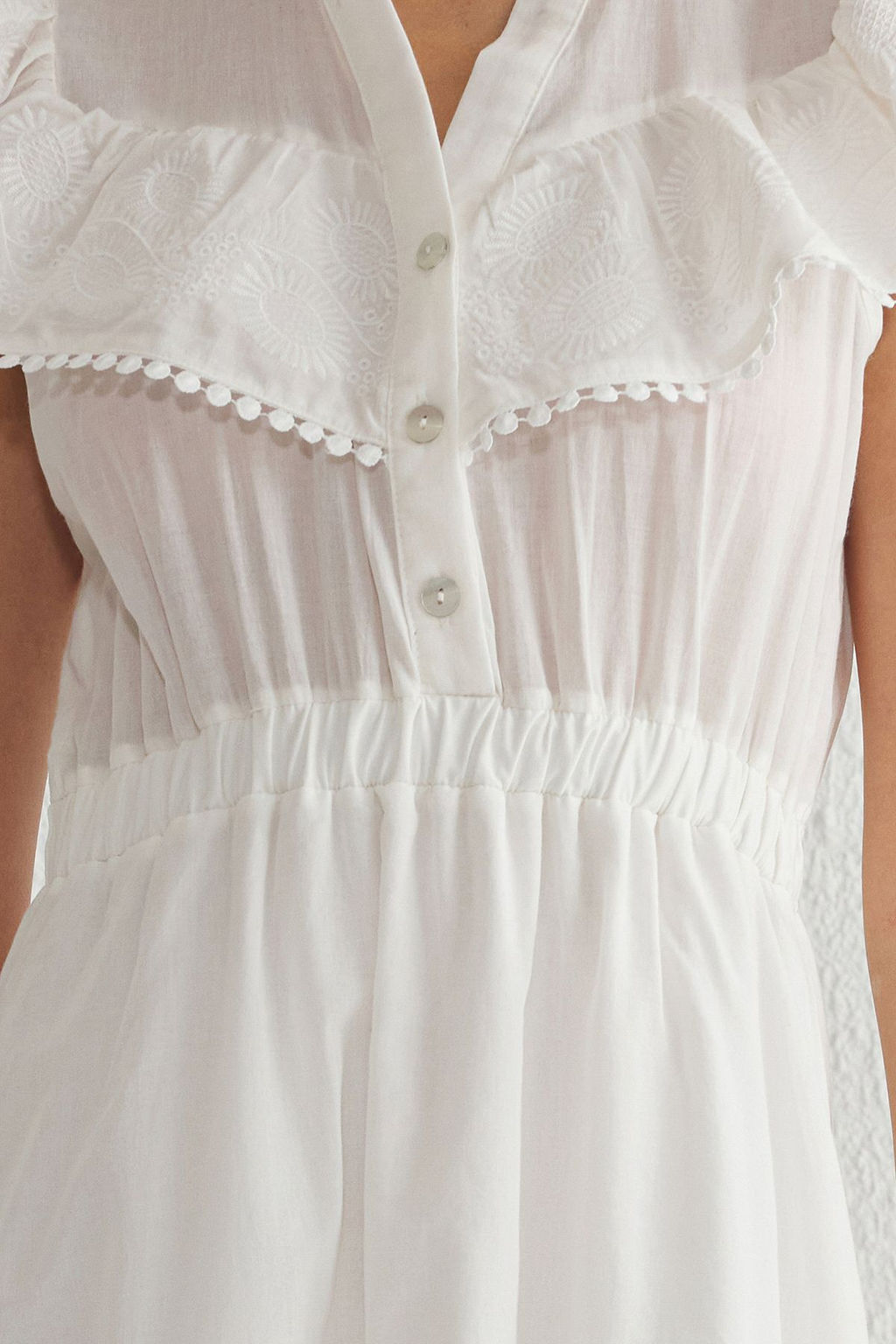 Beyaz Etegi Belden Ac?lan Nak?s Yaka Detayl? Astarl? Maxi Dokuma Elbise TWOSS25EL00180 - Trendyolmilla фото 3