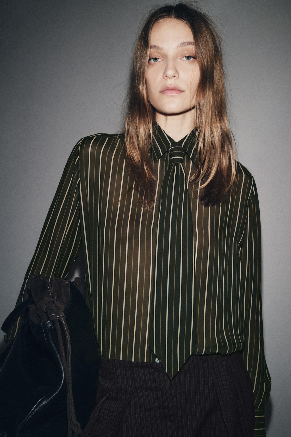 ZW COLLECTION STRIPED FLOWING SHIRT WITH TIE - Zara фото 2