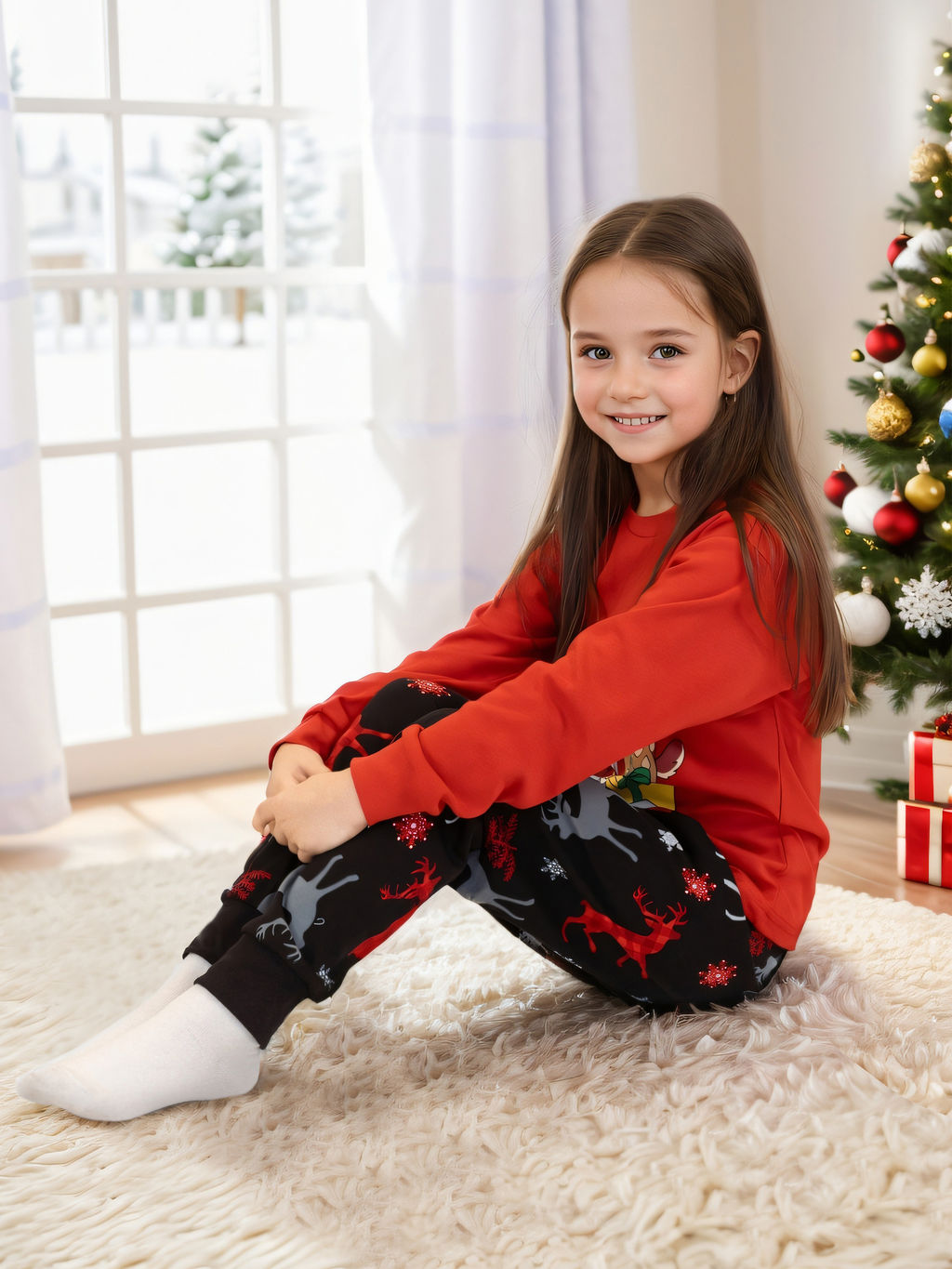 Пижама детская красная/черная олень ПЖ-1818 (110, 60)