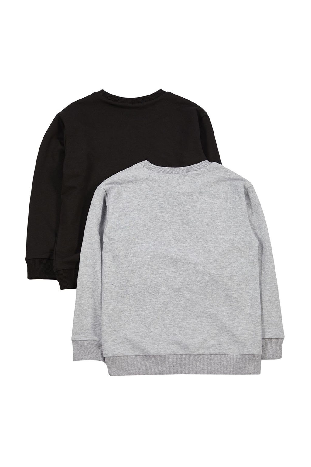 Siyah-Gri 2li Duz/Basic Bisiklet Yaka Orme Unisex Cocuk Sweatshirt TKDAW25SW00000