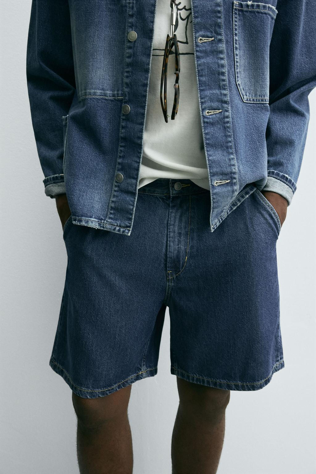 LIGHTWEIGHT DENIM STRAIGHT-LEG BERMUDA SHORTS - Zara фото 6