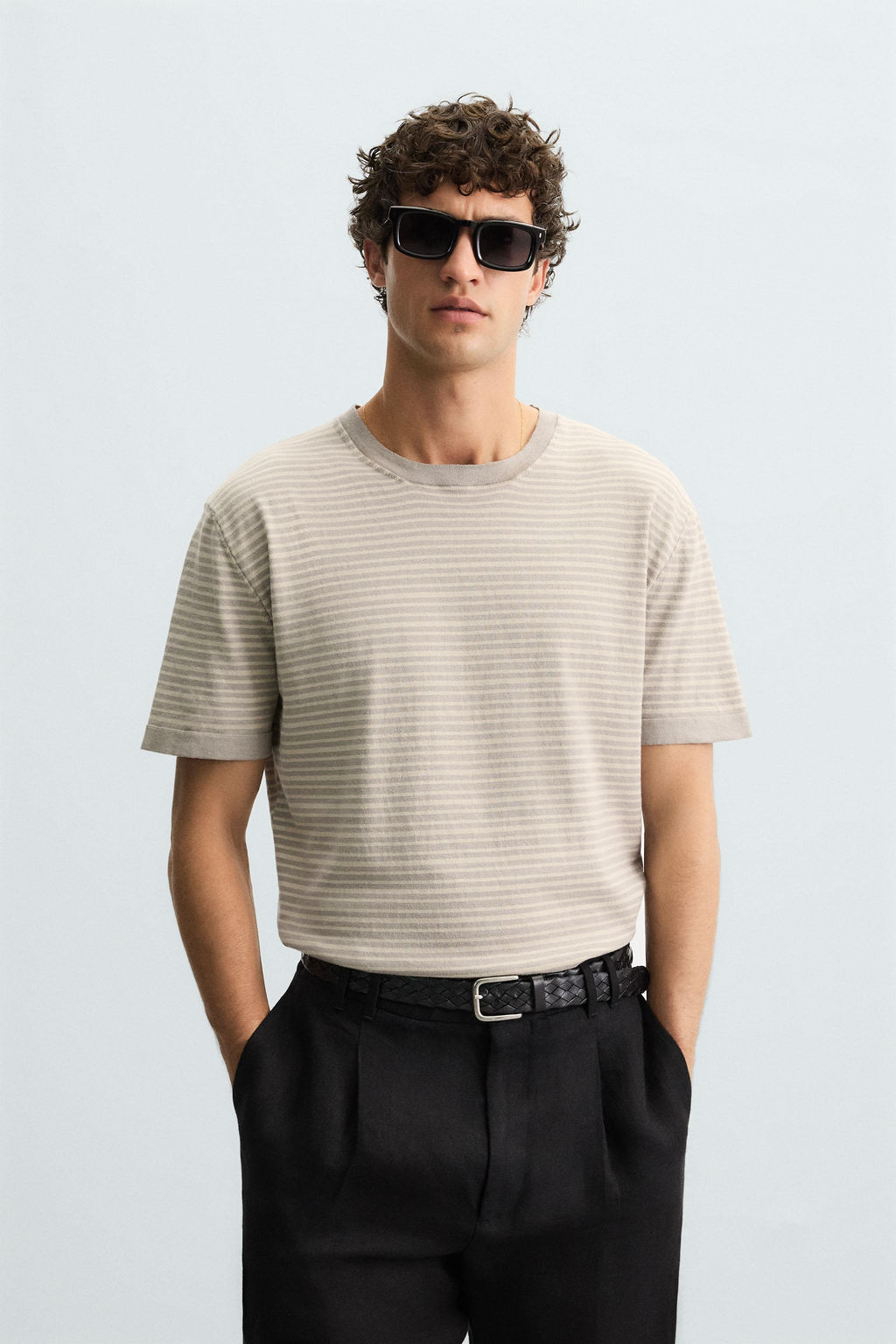 STRIPED KNITTED COTTON-LINEN T-SHIRT - Zara фото 9