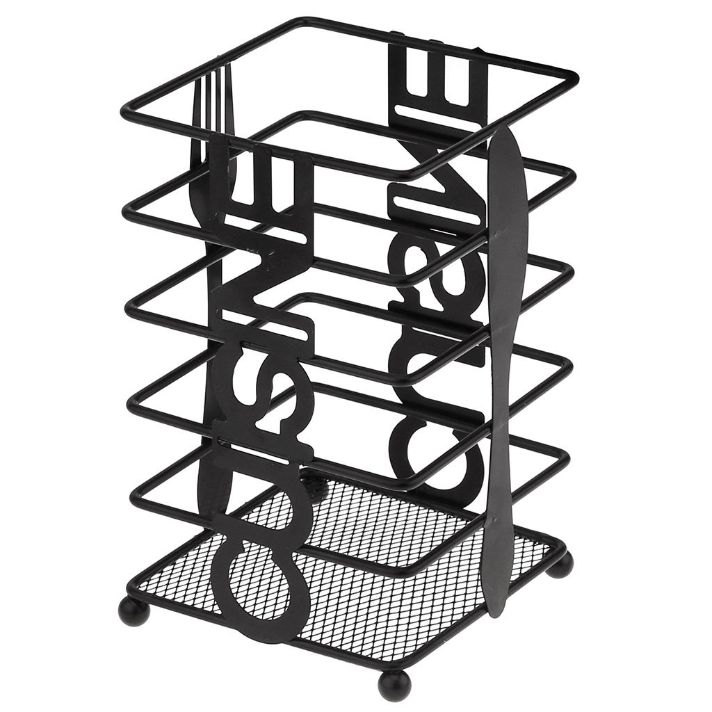 Кухня Подставка металлическая, окрашенная для столовых приборов 10х10см h16,5см, цвет - черный матовый (Китай)