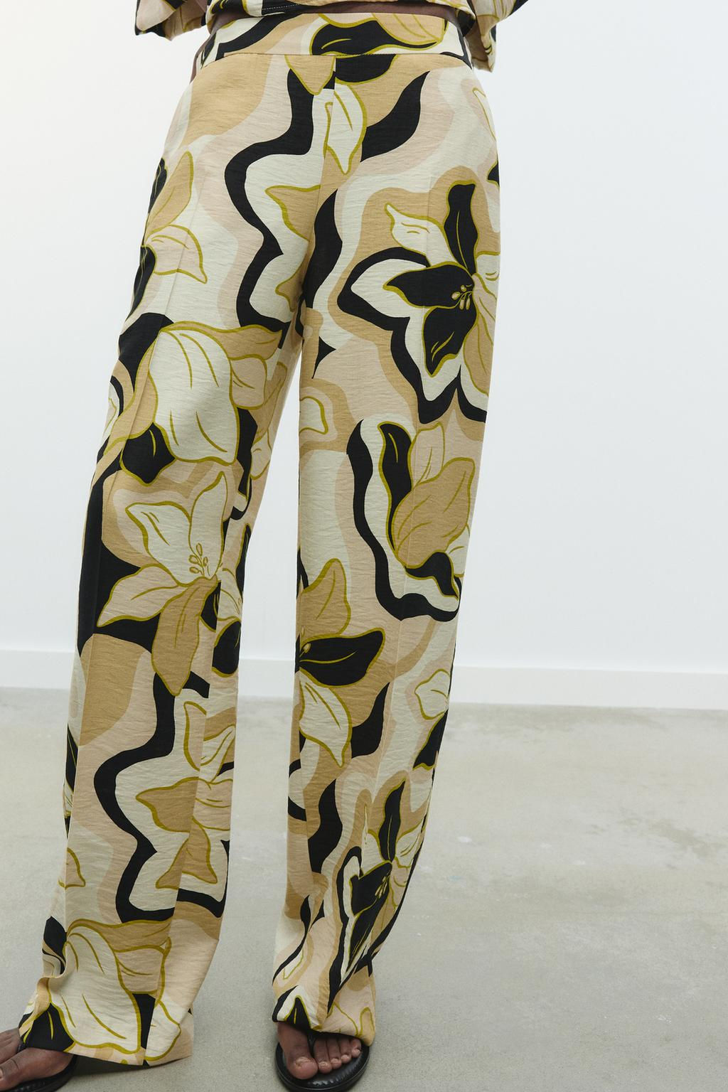 PRINTED WIDE-LEG TROUSERS - Zara фото 2