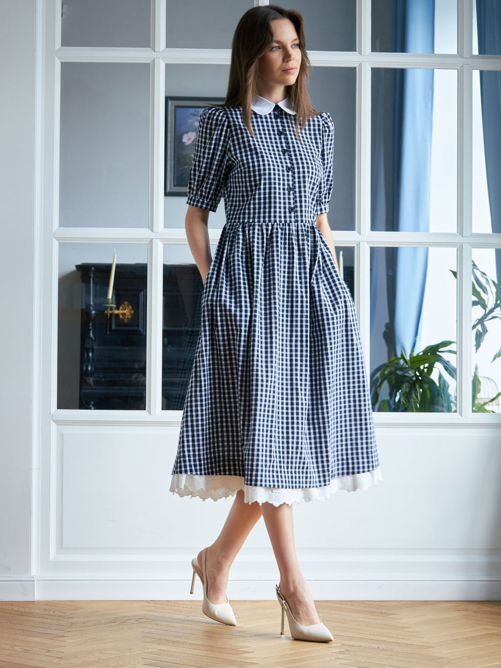 Платье хлопок OD-790-7 ч/б клетка