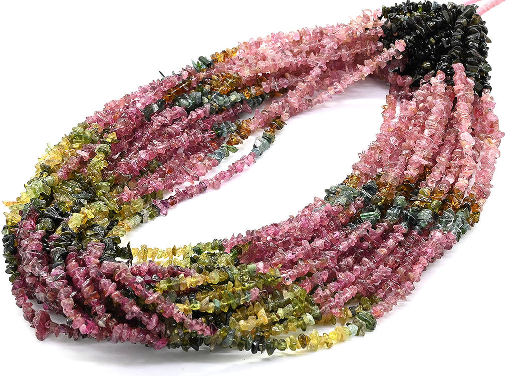 Бусины из турмалина крошка 4*1мм, 44см Радуга камня